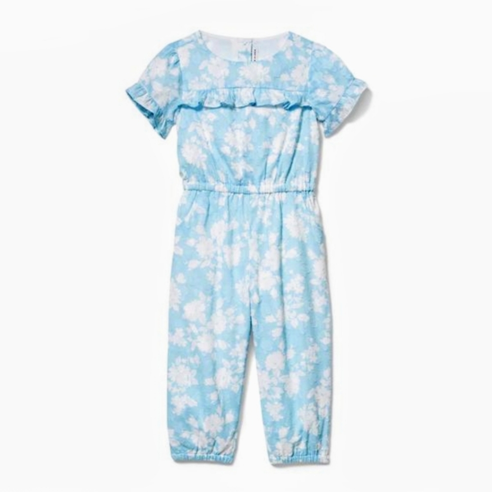 Janie & Jack Blue Floral Jacquard Jumpsuit